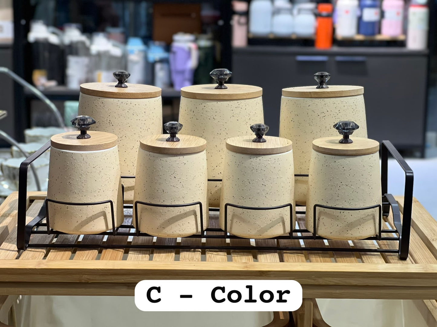 Ceramic 7Pcs Jar Set with Metal Stand