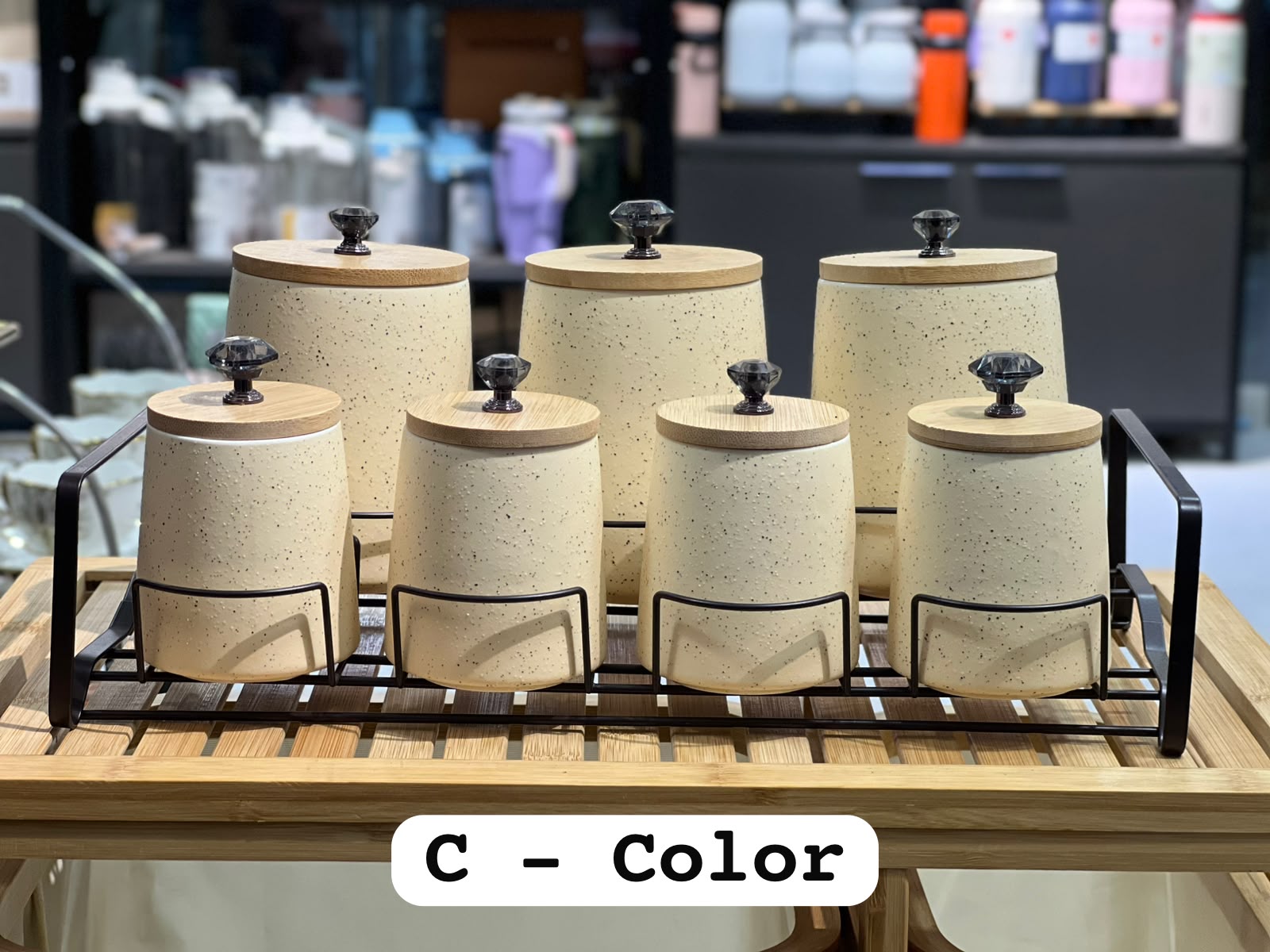 Ceramic 7Pcs Jar Set with Metal Stand
