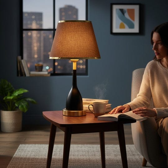 Matte Black & Gold Teardrop Table Lamp