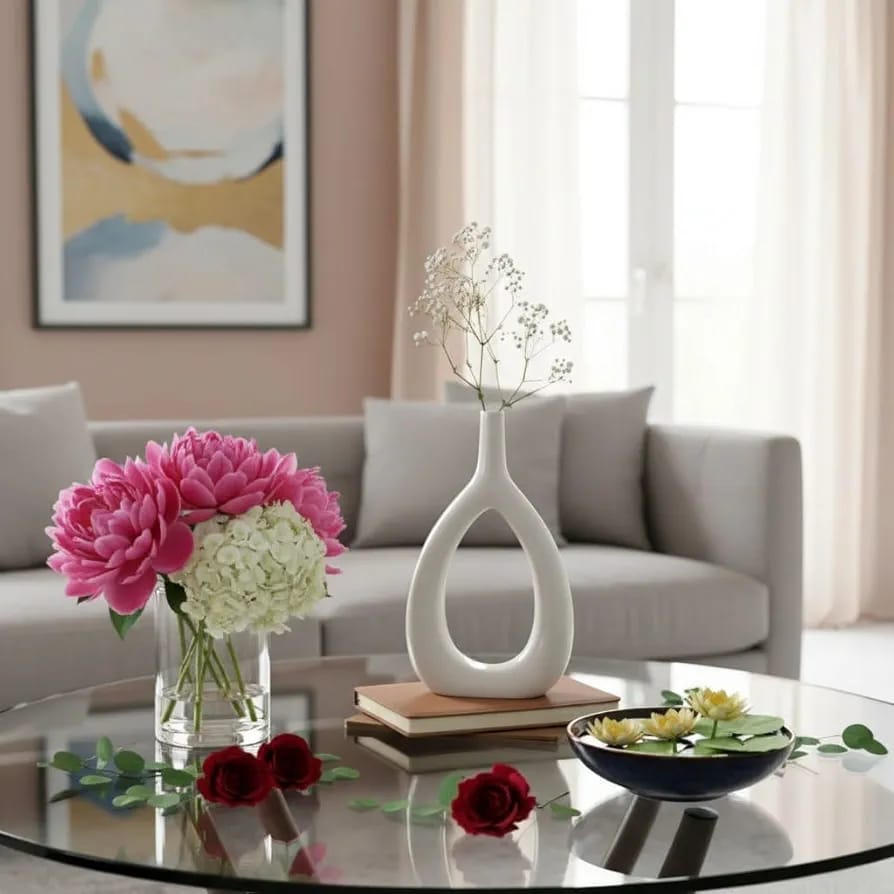 Oval Geometric Ceramic Bud Vase