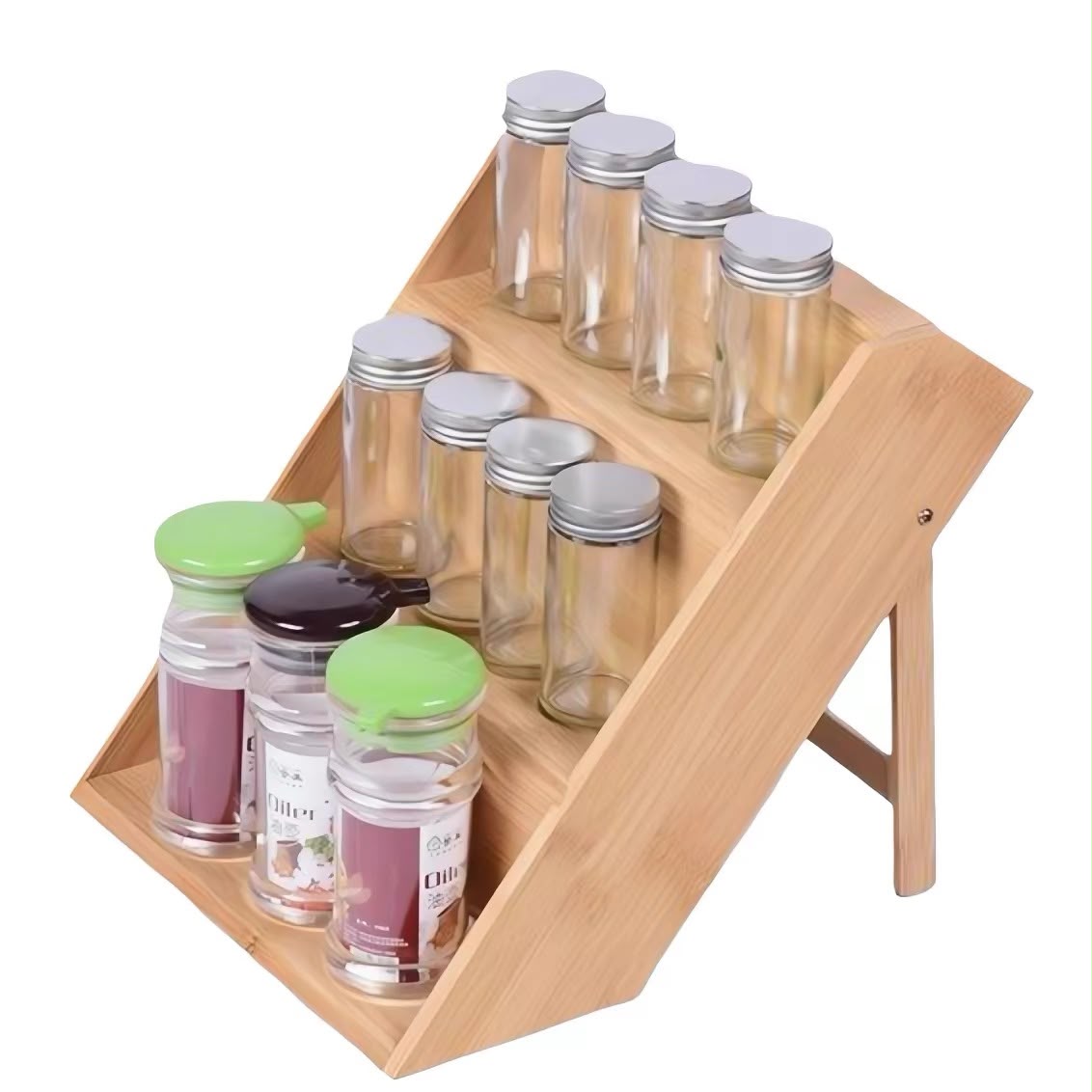 Foldable 3-Tier Bamboo Spice Rack Organizer