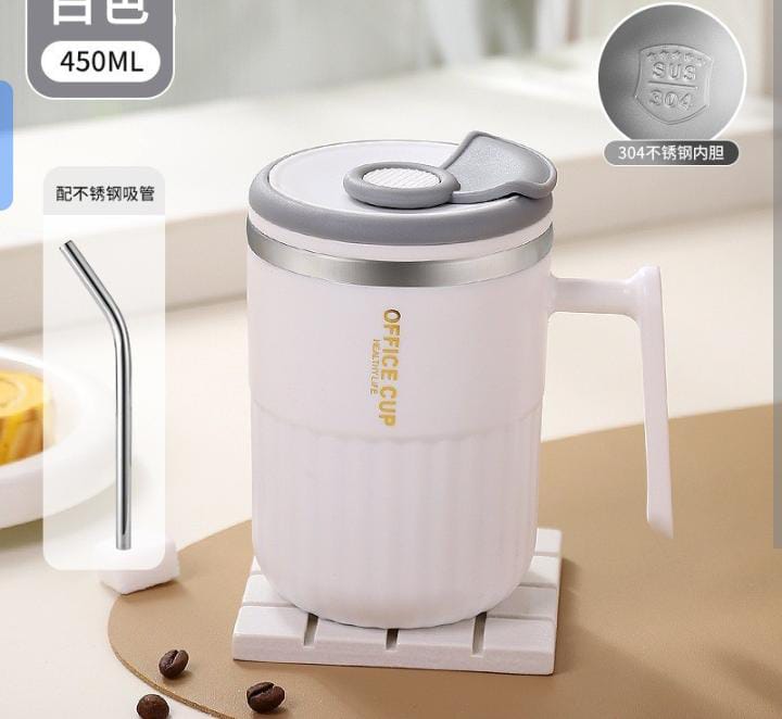 Premium Insulated Stainless Steel Coffee Mug with Straw (450ml)