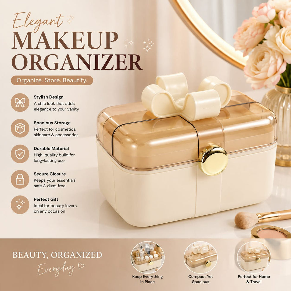 Elegant Makeup Organizer with Lid & Gold Clasp