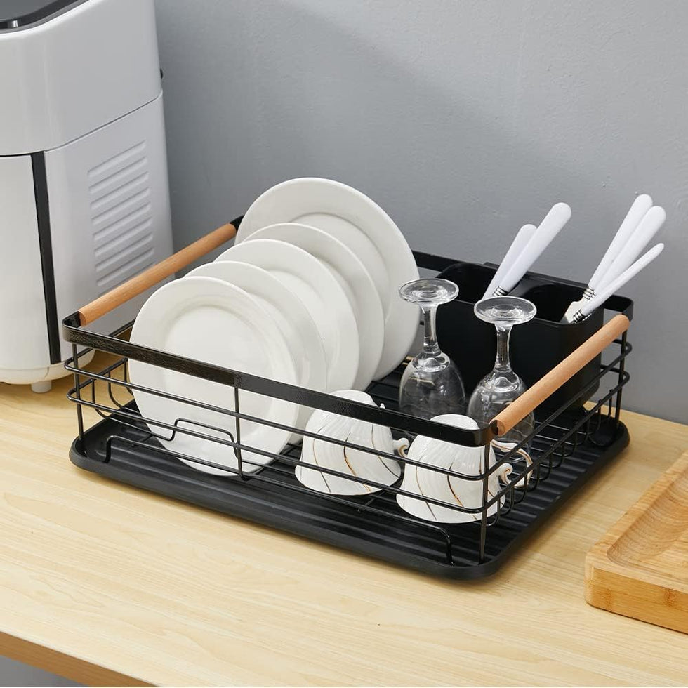 Nordic-Style Dish Rack with Natural Wooden Handles – Modern Kitchen Organizer