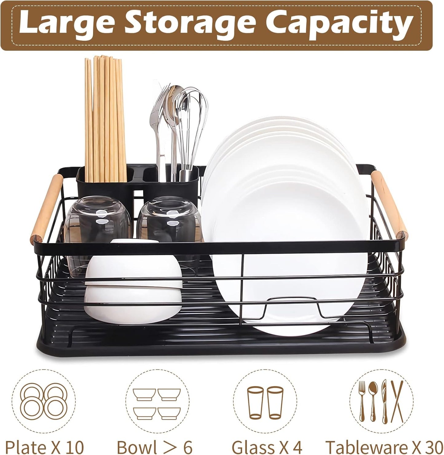 Nordic-Style Dish Rack with Natural Wooden Handles – Modern Kitchen Organizer