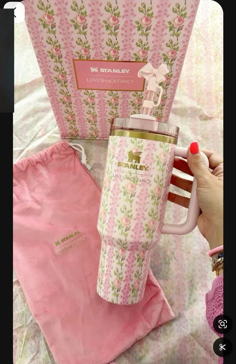 Stainless Steel Flower Tumbler - Floral Design, Durable & Stylish (1.18L) - Clarify.pk