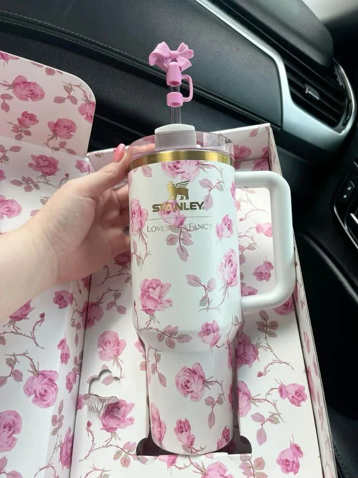 Stainless Steel Flower Tumbler - Floral Design, Durable & Stylish (1.18L) - Clarify.pk