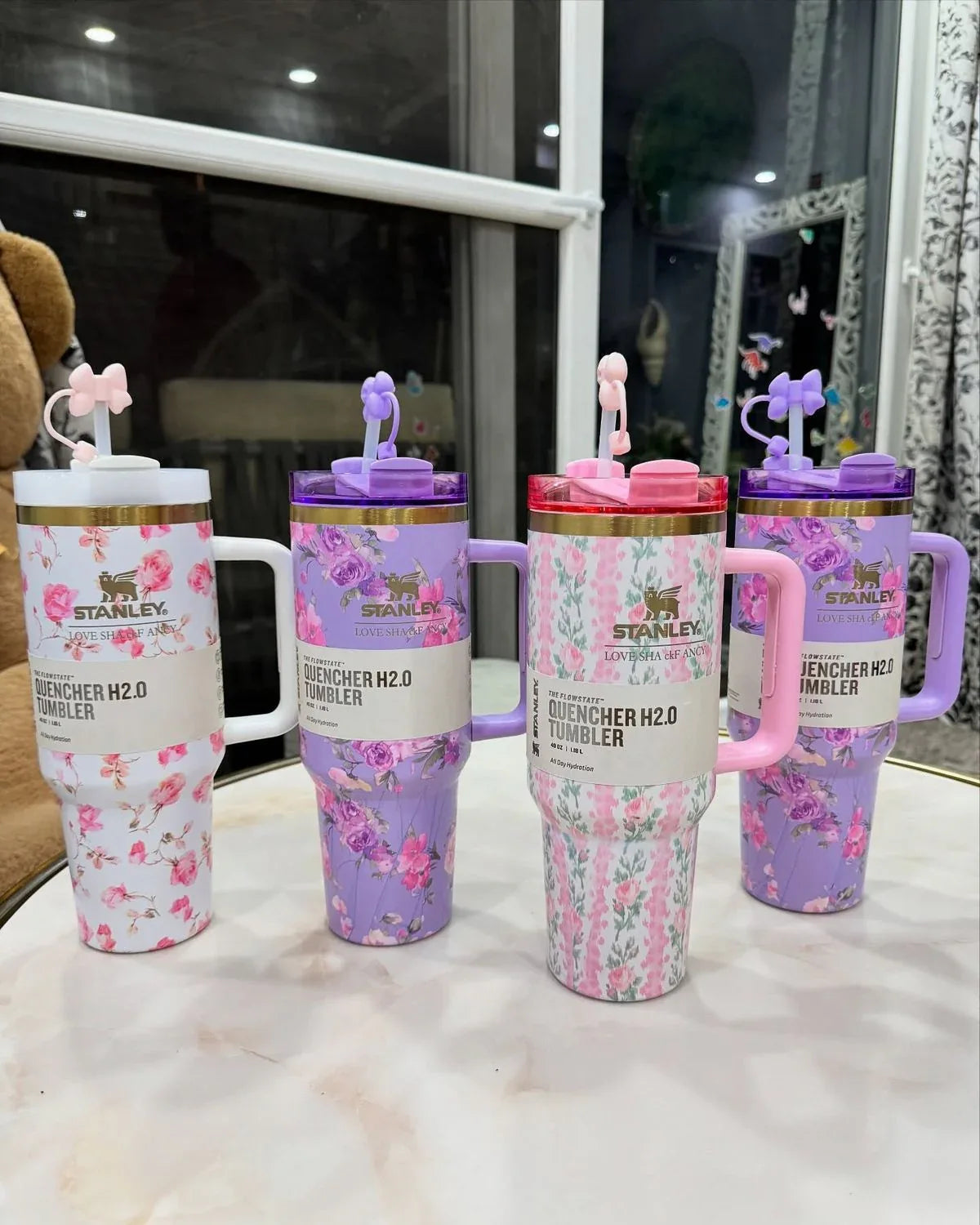 Stainless Steel Flower Tumbler - Floral Design, Durable & Stylish (1.18L) - Clarify.pk