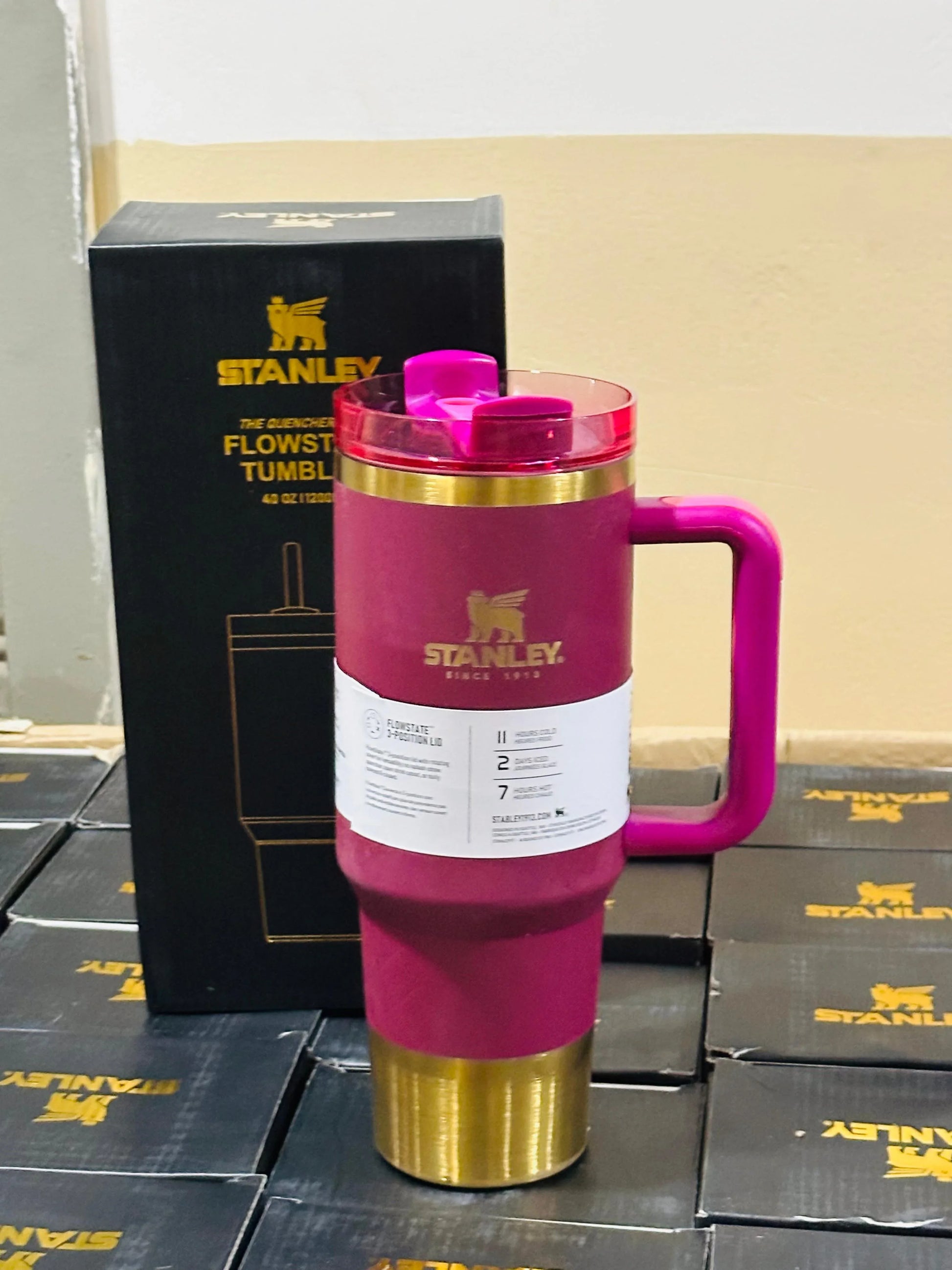 Stanley 40oz FlowState Tumbler – Hot Pink & Gold Edition (Premium Quality) - Clarify.pk