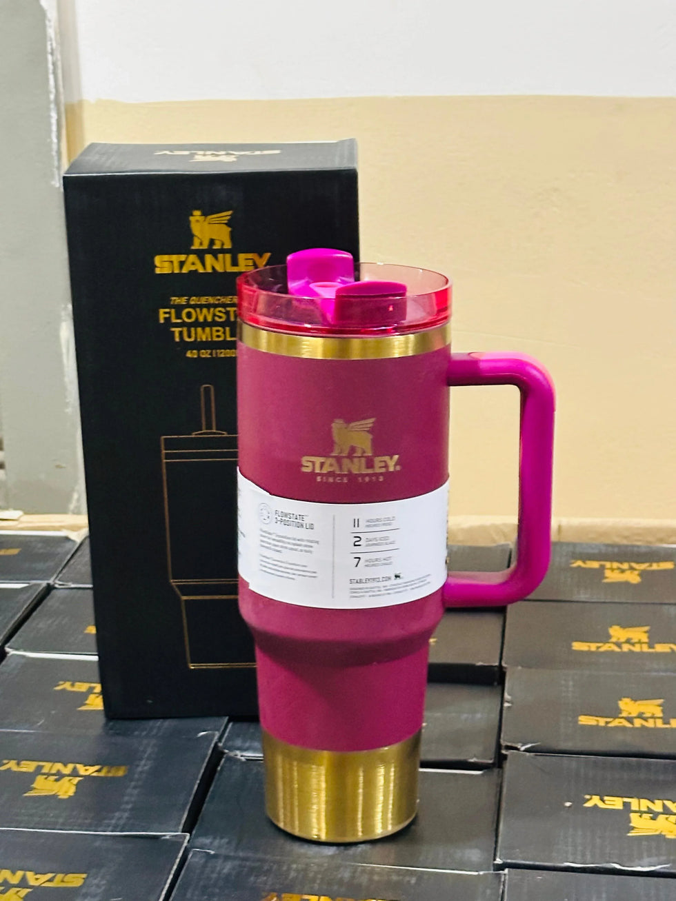 Stanley 40oz FlowState Tumbler – Hot Pink & Gold Edition (Premium Quality) - Clarify.pk