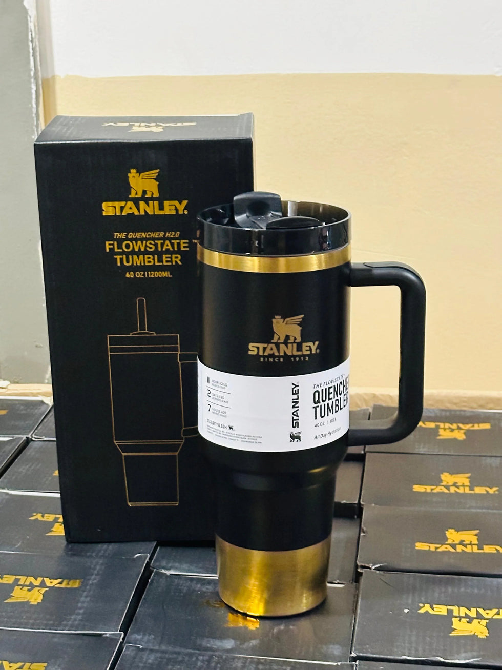 Stanley 40oz FlowState Tumbler – Black & Gold Edition (Premium Quality) - Clarify.pk