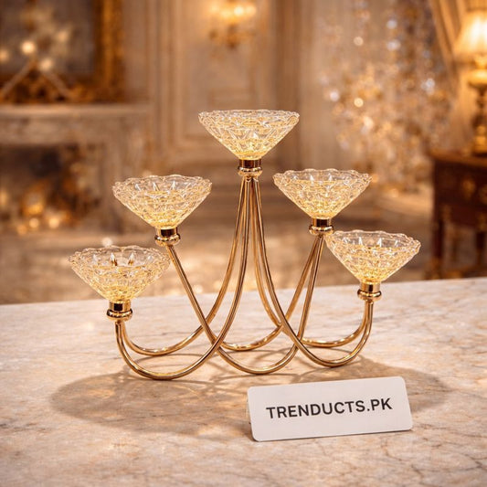 Regal Glow Crystal Candle Stand – Luxury 5-Arm ZZ