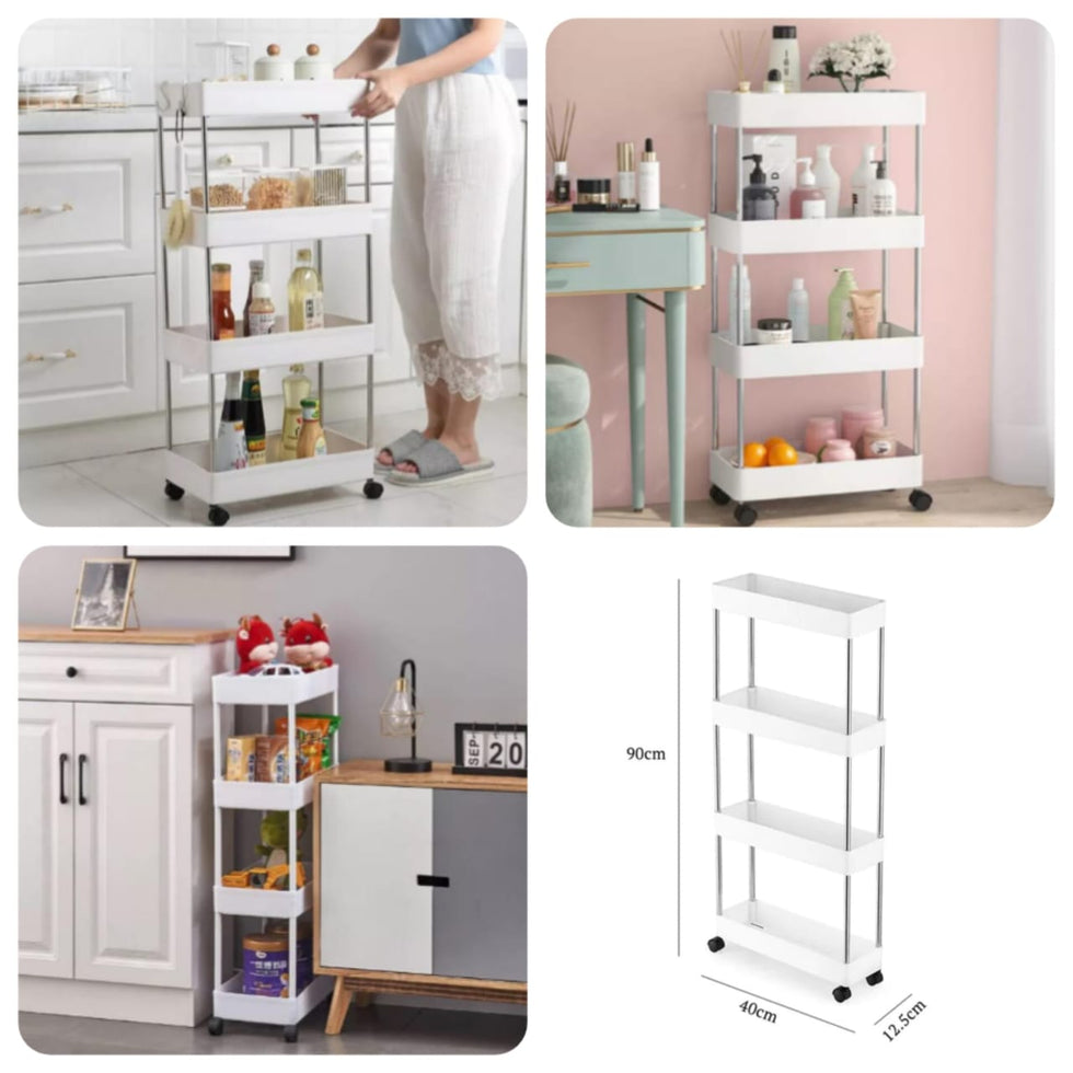 4-Tier Slim Rolling Storage Trolley – Space-Saving Organizer Rack KT