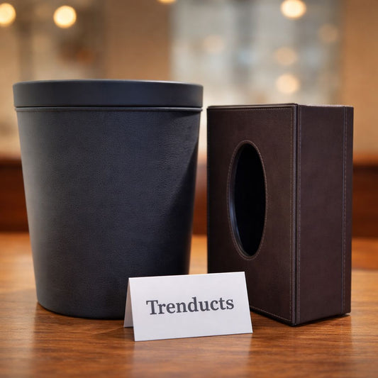 Leather Suite – Textured Black Dustbin and Matching Tissue Vault