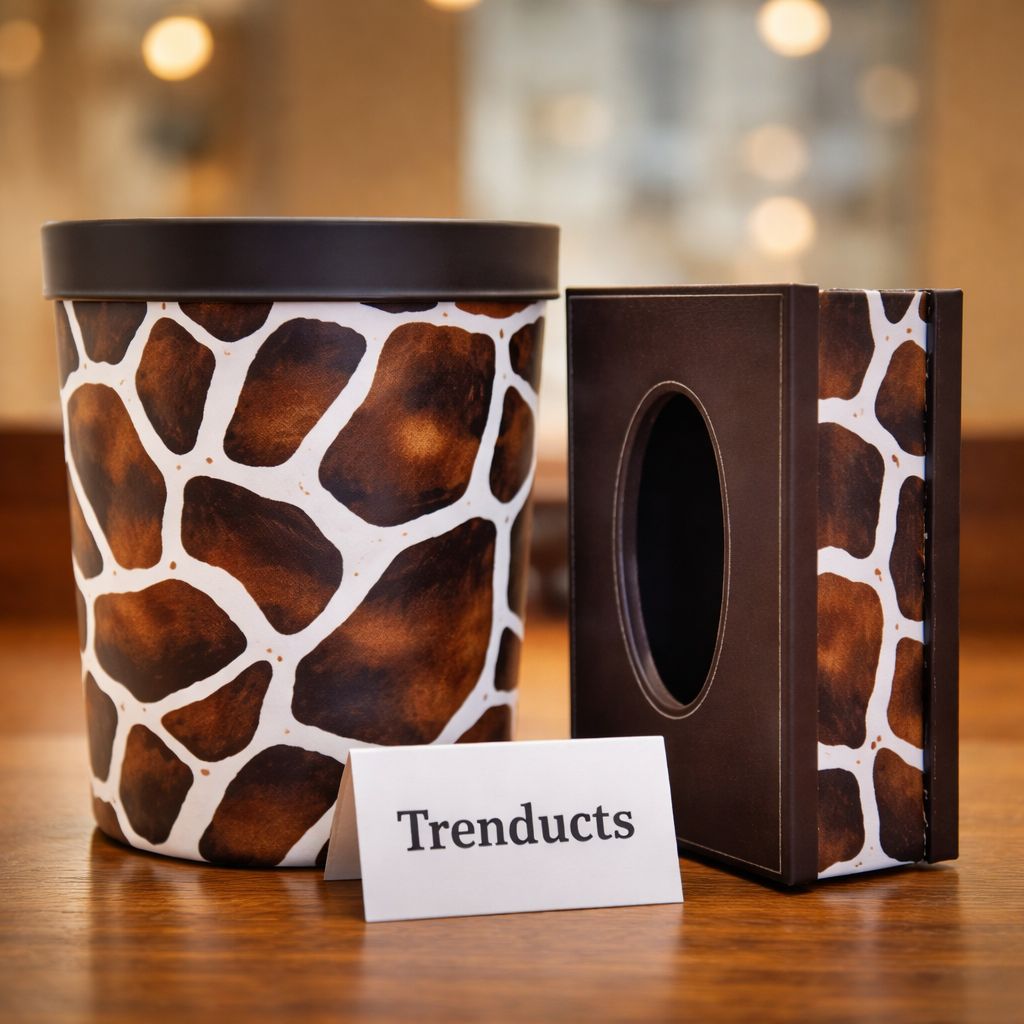 Leather Duo Cheetah Pattern - Waste Bin and Desktop Tissue Dispenser