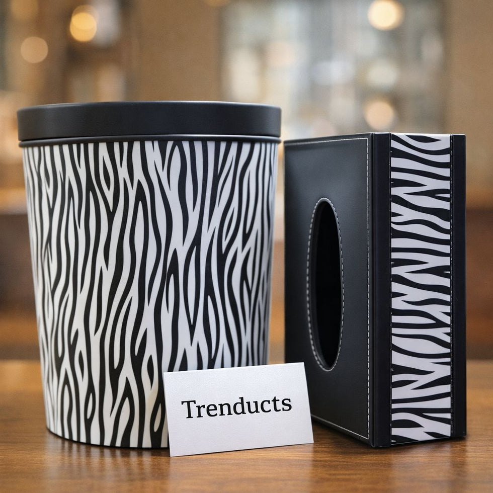 Leather Duo - Safari Textured Leather Waste Vessel & Tissue Box