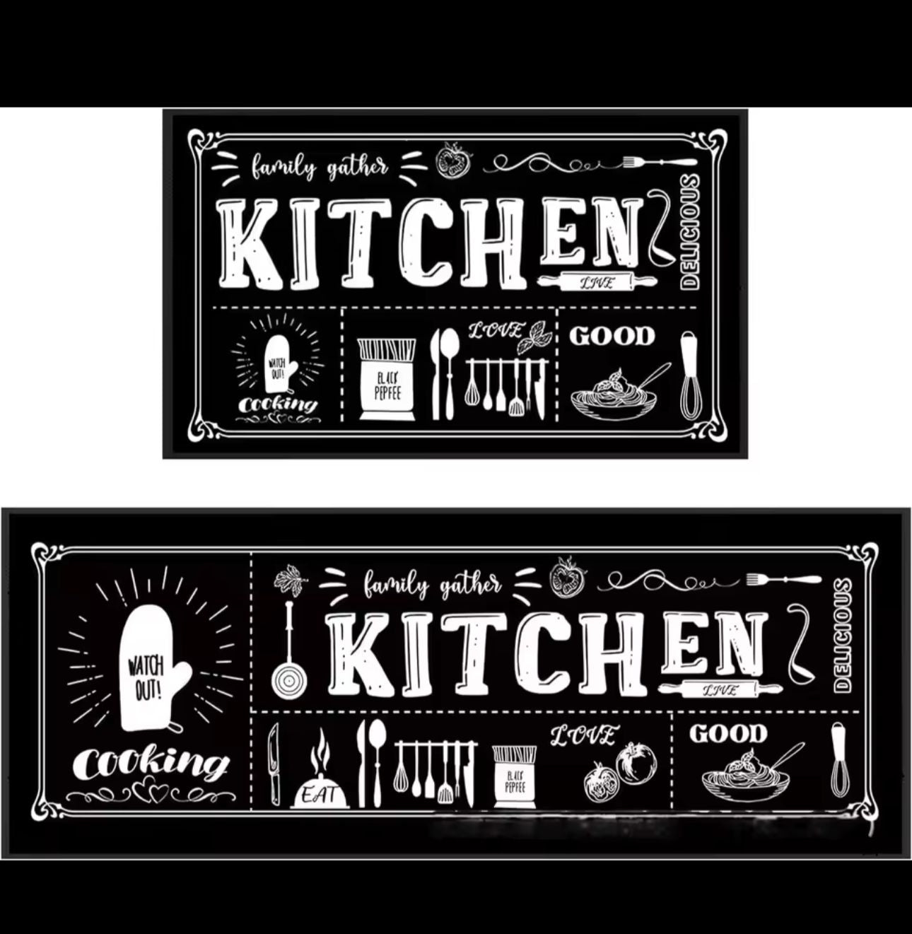 2pc Chalkboard Style Kitchen Runner – Non-Slip Mats