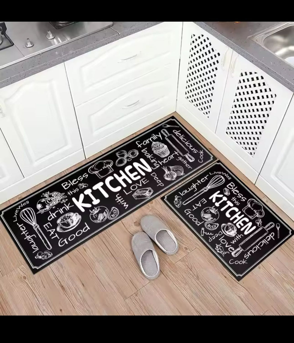 2pc Modern Kitchen Runner Set – Anti-Slip Floor Mats