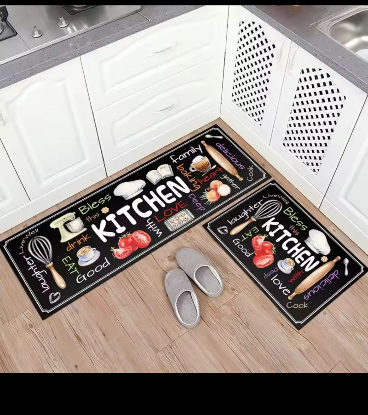 2pc Kitchen Runner Set – Anti-Slip Culinary Decor (Random design)