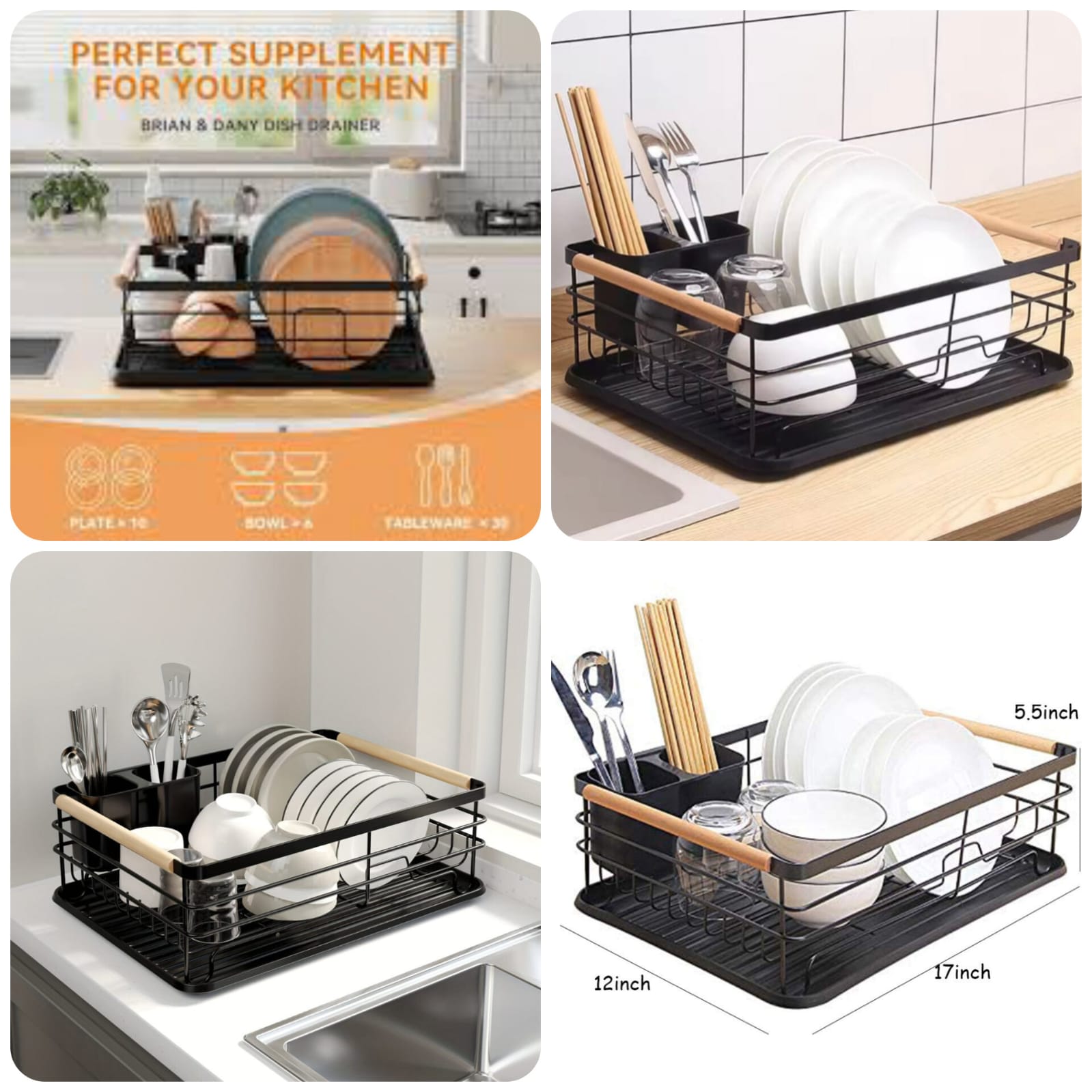 Nordic-Style Dish Rack with Natural Wooden Handles – Modern Kitchen Organizer