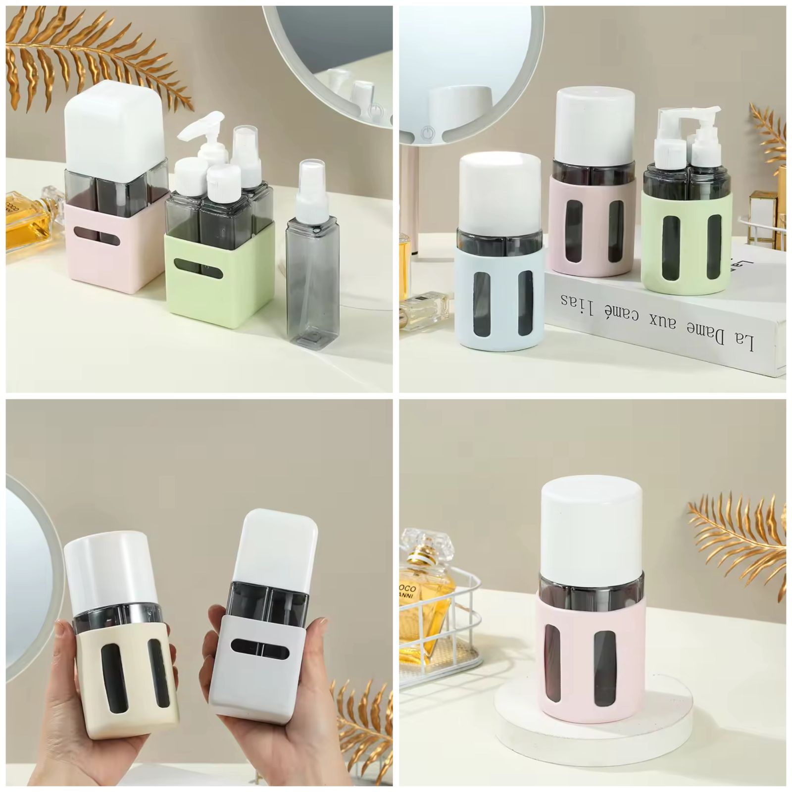 4-in-1 Rotating Travel Bottle Set – 60ml Refillable Leak-Proof Toiletry Kit
