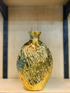 Golden Ribbed Ceramic Vase – Elegant Home Decor Centerpiece
