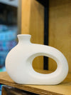 Ceramic White Round Ribbed Ring Vase
