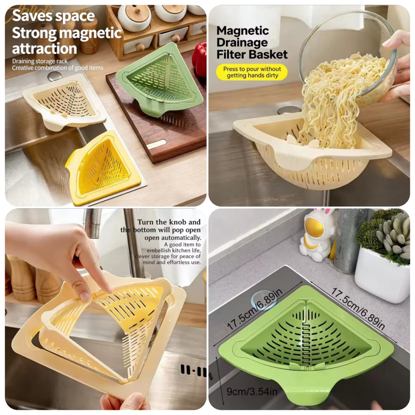 Magnetic Corner Sink Drain Basket – Foldable Mesh Kitchen Strainer & Waste Filter (Random Colours)