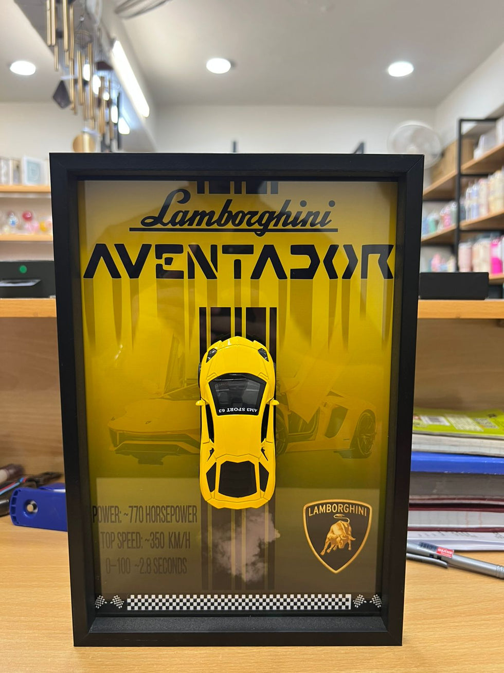 Lamborghini Aventador 3D Metal Car Art Wooden Frame
