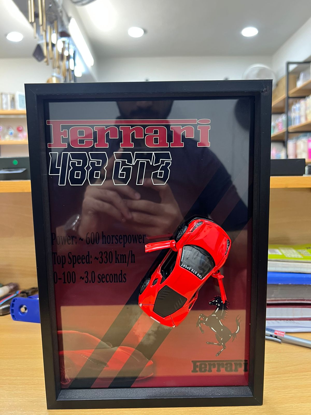 Ferrari 488 GTB 3D Metal Car Art Wooden Frame