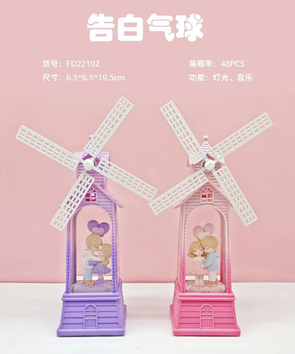 Romantic Windmill Couple Decoration – LED Musical Nightlight (Random Colot)