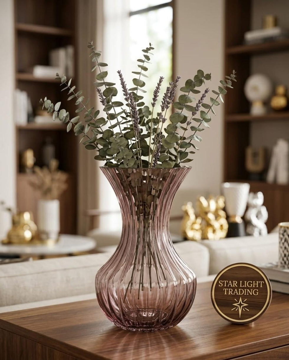 Elegant Ribbed Glass Vase & Aromatic Floral Bundle (13" x 6")