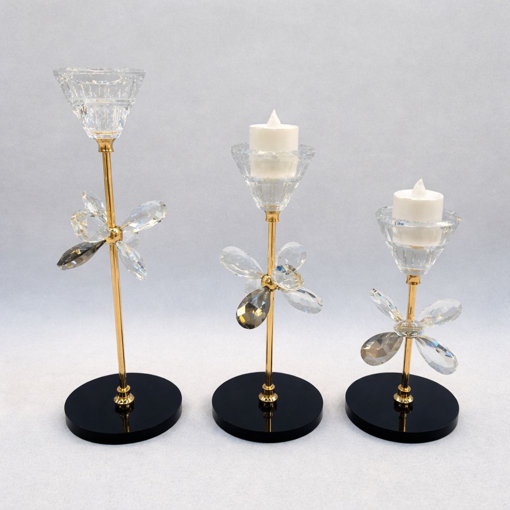 Blooming Crystal Candle Stand – 3 Piece Luxury Set