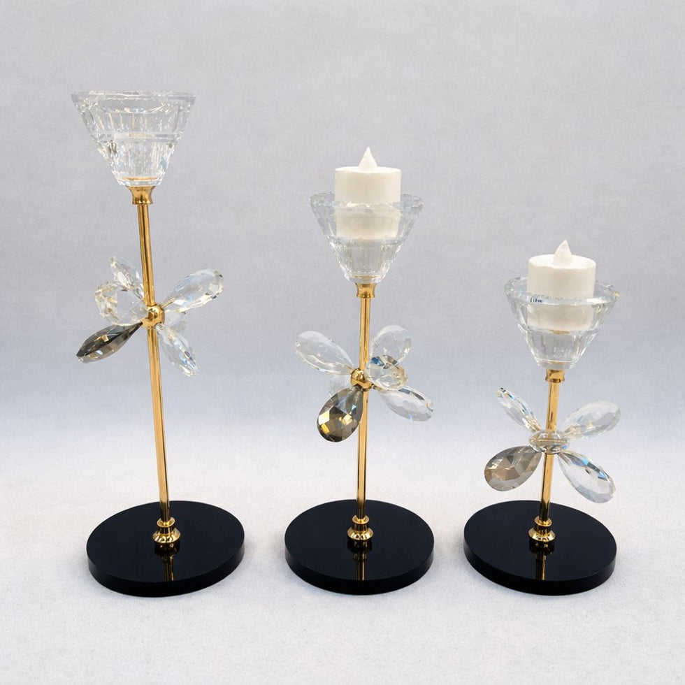 Blooming Crystal Candle Stand – 3 Piece Luxury Set