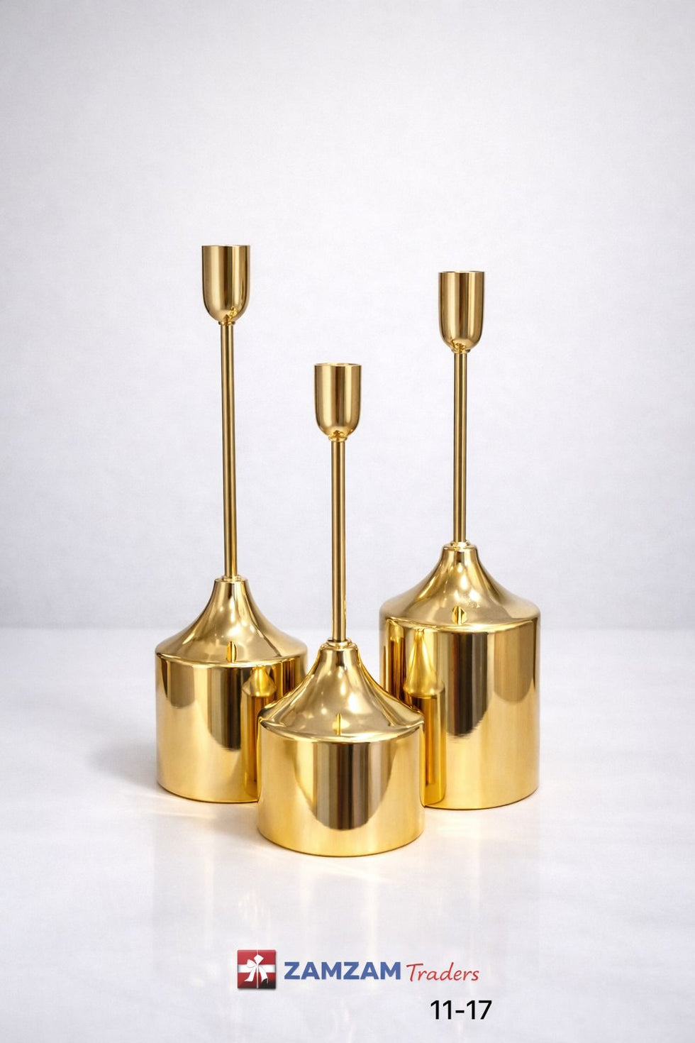 3-Piece Modern Chrome Golden Pillar Candle Stand Set