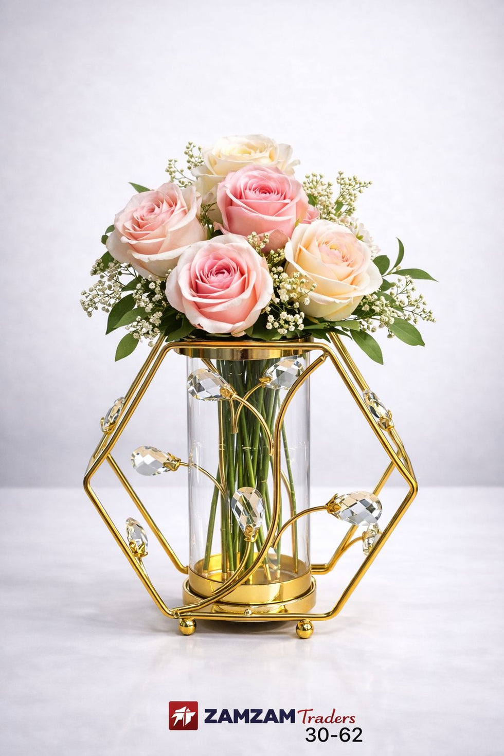 Hexagonal Gold Botanical Metal Vase & Candle Holder