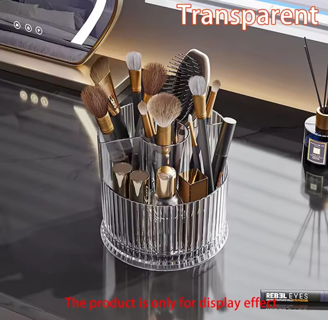 360° Rotating Ribbed Transparent Makeup Brush & Cosmetic Organizer