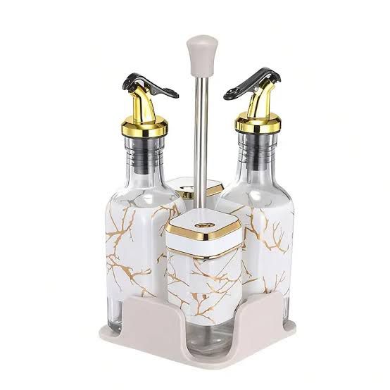 4-Piece Glass Oil Dispenser & Spice Jar Set – Leakproof Kitchen Organizer