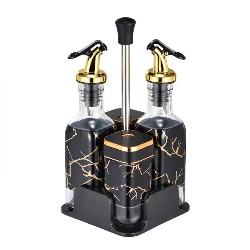4-Piece Glass Oil Dispenser & Spice Jar Set – Leakproof Kitchen Organizer