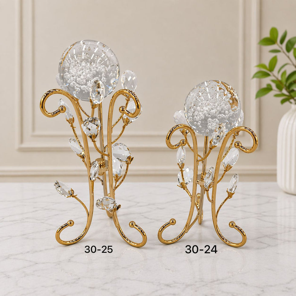 Metal Crystal Ball Decor – Elegant Gold Display Stand with Crystal Accents for Home & Office