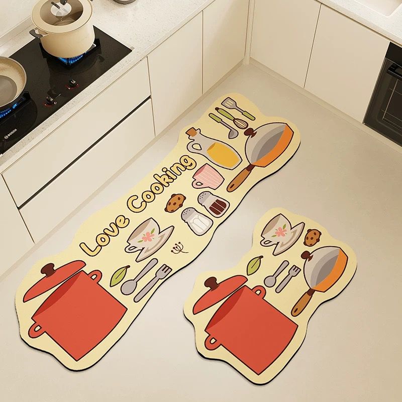 Creative Anti-Slip Kitchen Floor Mat Set – Water-Absorbent Memory Foam Runner for Home & Dining Decor