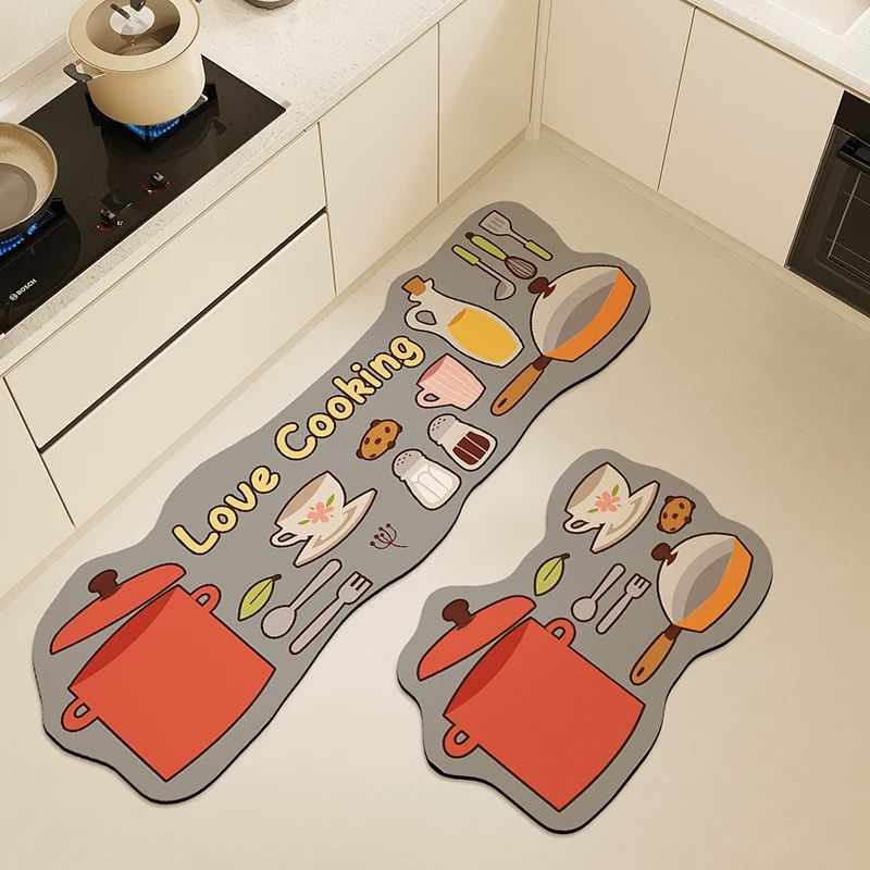 Creative Anti-Slip Kitchen Floor Mat Set – Water-Absorbent Memory Foam Runner for Home & Dining Decor