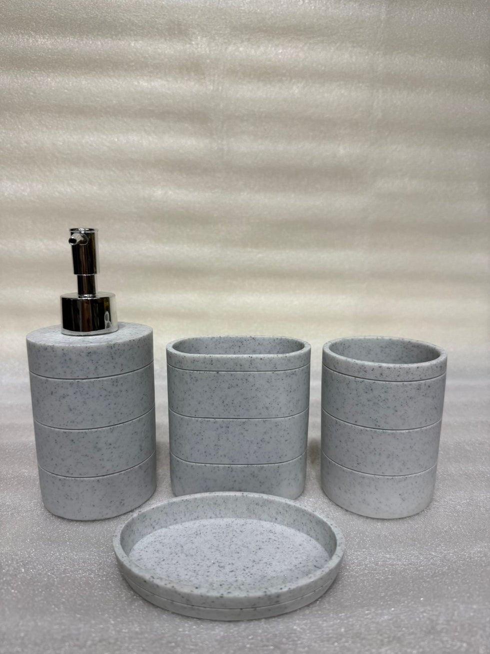 Premium 4-Piece Resin Bathroom Accessory Set – Modern Matte Liquid Soap Dispenser, Toothbrush Holder, Tumbler, and Soap Dish Collection
