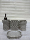 Bubble-Grid 4-Piece Resin Bathroom Set – Modern Textured Soap Dispenser, Toothbrush Holder, Tumbler, and Soap Dish
