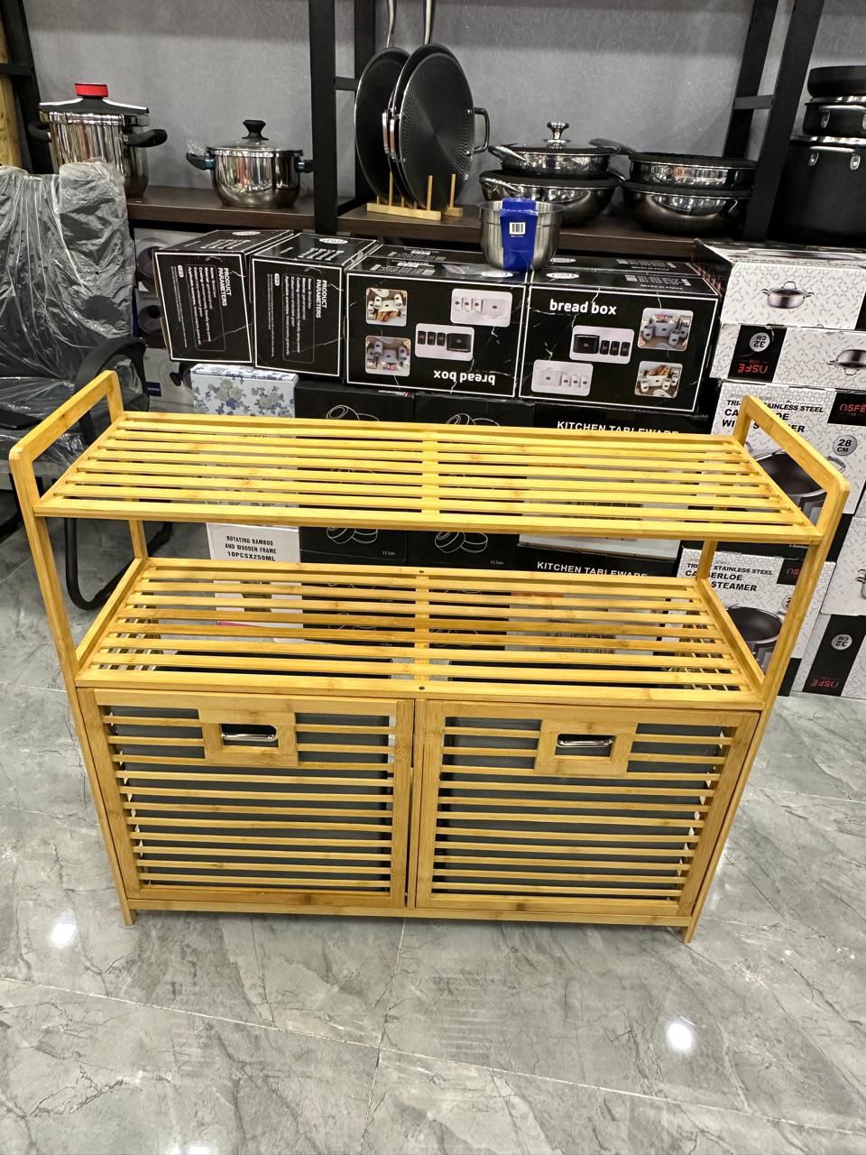 Premium Double-Section Bamboo Laundry Hamper & Storage Rack