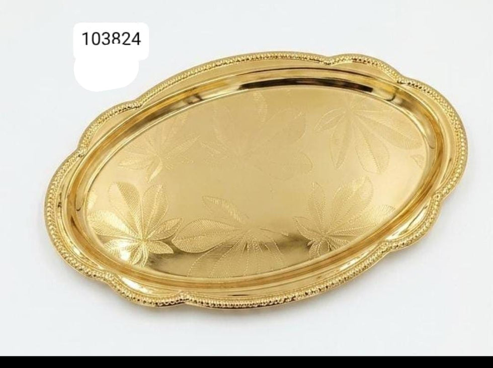 Luxurious Golden Engraved Stainless Steel Serving Tray(17x28cm)