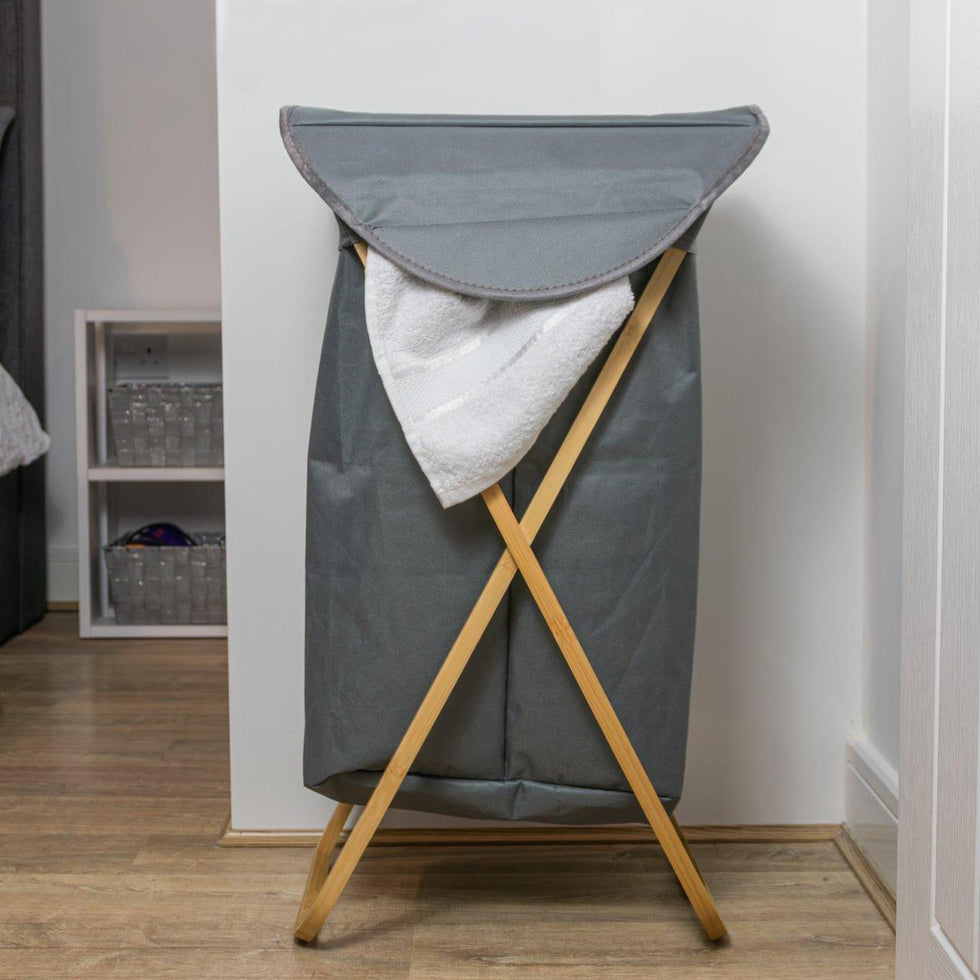 Bamboo X-Frame Folding Laundry Basket