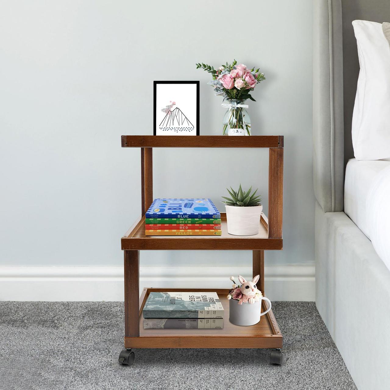 Modern Z-Frame 3-Tier Wooden Side Table Trolley