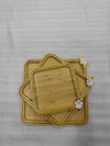 Premium 3-Piece Rectangular Bamboo Tray Set with Floral Accents