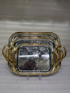 Luxury 3-Piece Floral-Etched Stainless Steel Tray Set with Rope-Design Golden Borders